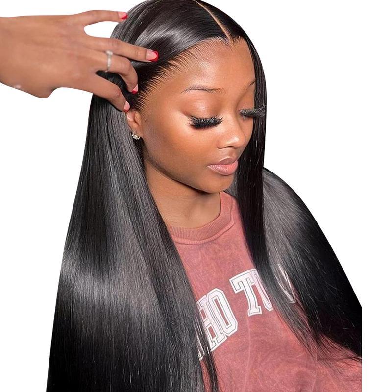 13X6 HD Transparent Straight Lace Front Wigs For Women Natural Black Human Hair Lace Frontal Wig Pre Plucked Hairline 180 Density