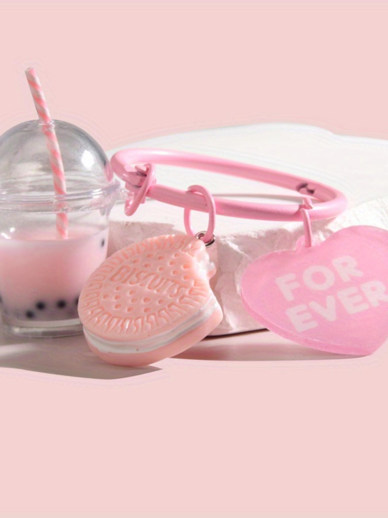 Cartoon Cookie Ice Cream Boba Tea Keychain, Cute Wallet Bag Backpack Charm, Car Key Earphone Box Accessory, Women's Daily Gift