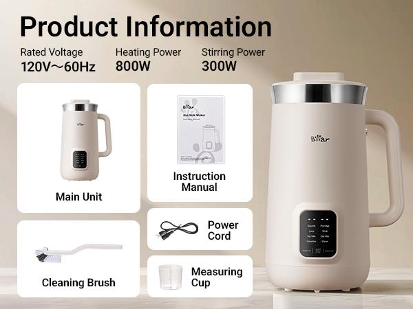 Bear 8 in 1 Nut Milk Maker Machine, 40oz/1.2L Soy Milk Maker with Self Clean/12H Delay/6H Keep Warm, One Touch Alomnd Milk Maker for Homemade Oat, Soup, Juice, Plant Based and Non Dairy Beverages