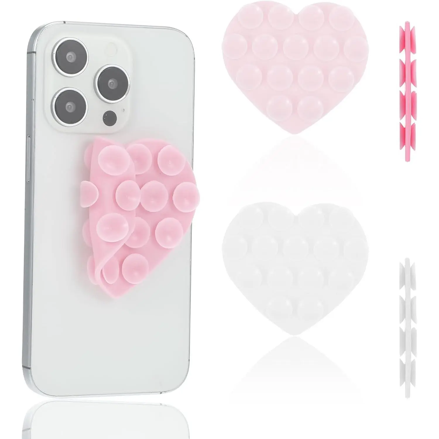 2 count Heart Suction Phone Grip  Suction Phone Case Heart Suction Cup Phone Grip Double Sided Suction Cup Phone Case for Mobile Devices Mirrors Glass and (, Clear)