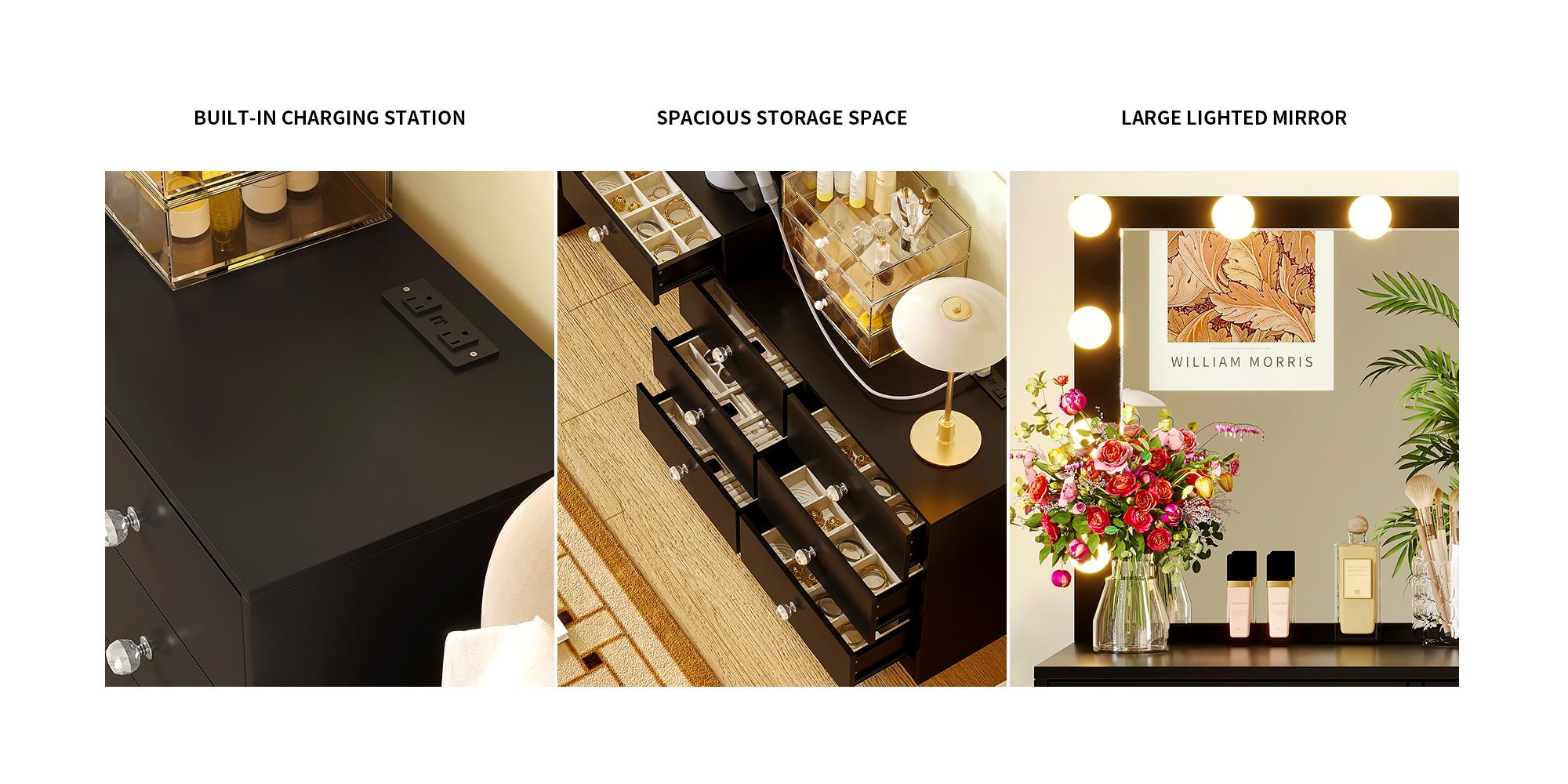 【Black Friday】VOWNER Makeup vanity mirror and Lights & Power Outlet, 8 Drawers, Makeup Vanity Table with 2 Shelves,White dressing table Furniture Storage 【Black Friday】VOWNER Makeup vanity mirror and Lights & Power Outlet, 8 Drawers, Makeup Vanity Table with 2 Shelves,White dressing table Furniture Storage