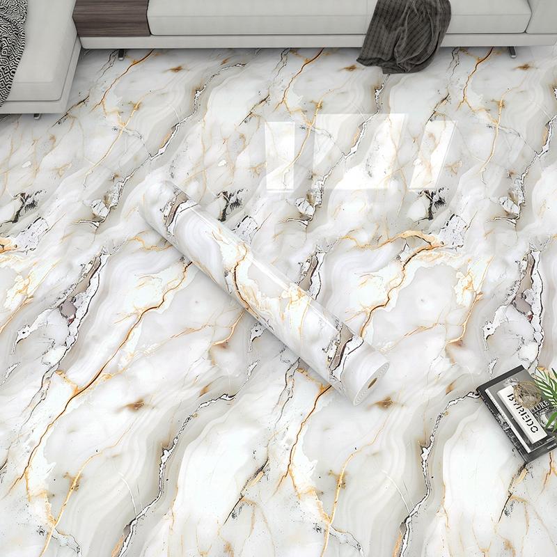 Self Adhesive Vinyl Floor Tile, 1 Roll, 15.74" X 118.11", Bianco Marble Pattern, Marble Texture, Peel & Stick, DIY Flooring for Kitchen, Dining Room, Bedrooms & Bathrooms, Peel and Stick Flooring