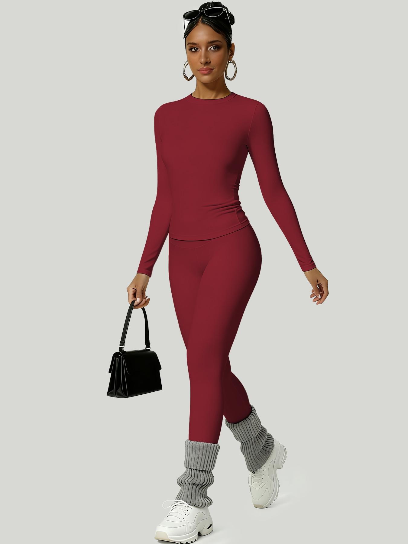 Women's Simple Solid Color Sportswear Set, Comfortable T-Shirt & Slimming High-Waisted Pants, Ideal for Fall & Winter Yoga Sports, Yoga Tracksuit Set