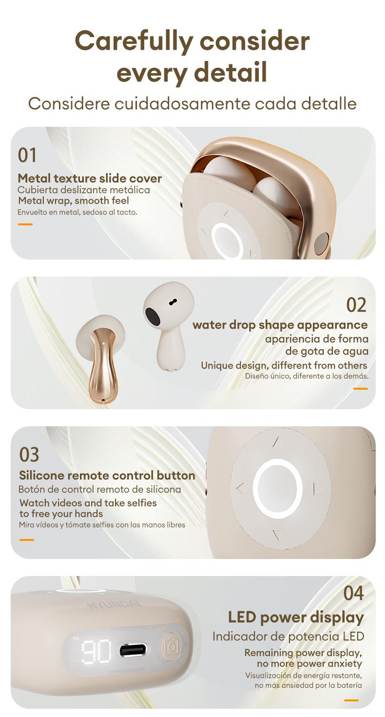 HYUNDAI SU6 TWS Bluetooth Remote Control Earbuds for Short Videos Viewing & Camera Remote HIFI Stereo Audio Headphones Compatible with Various System Electronic Headset