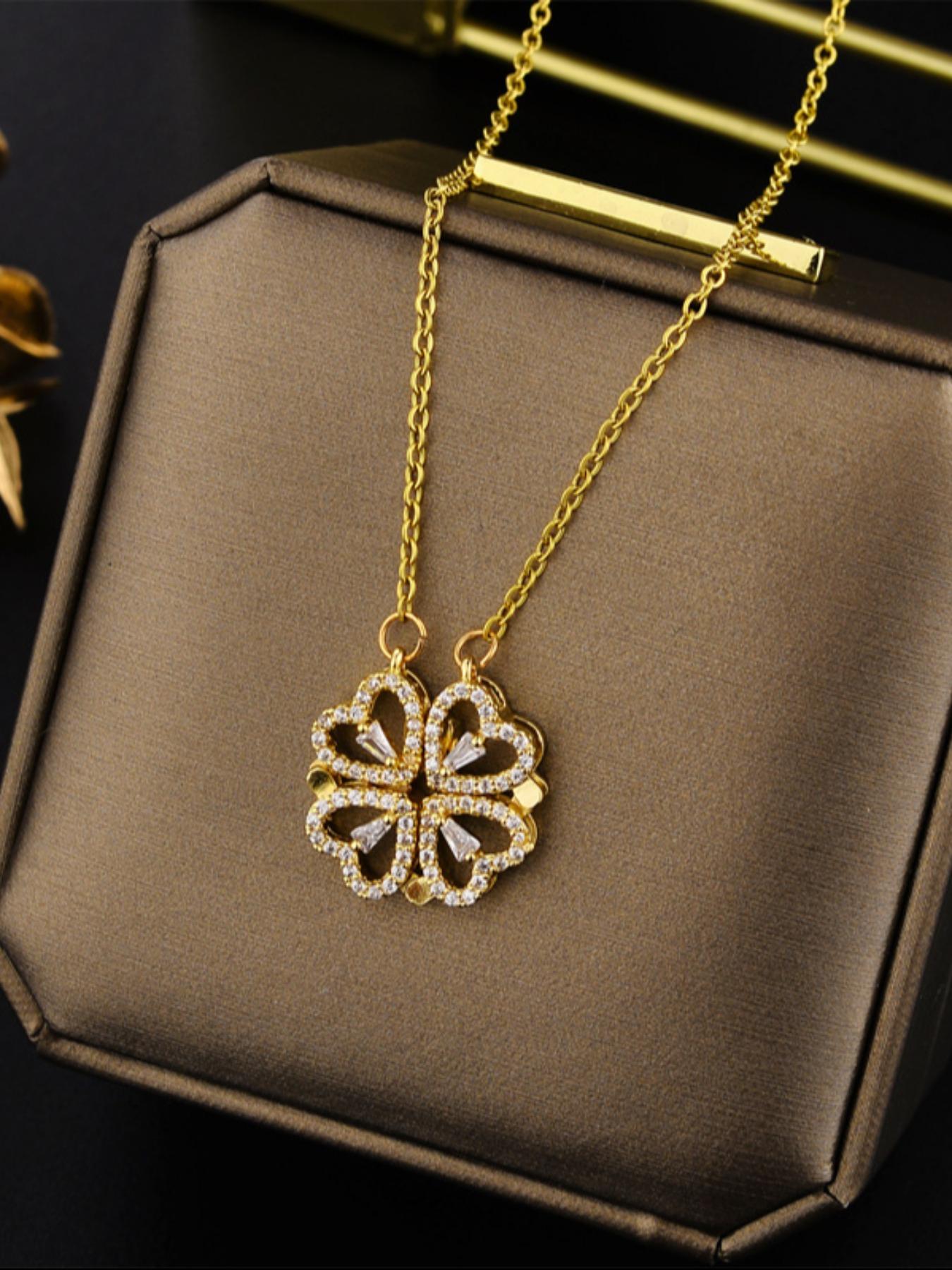 Women's Titanium Steel Heart Four-Leaf Clover Necklace, Elegant Gift for Her, All Seasons Jewelry, Perfect Festival Present