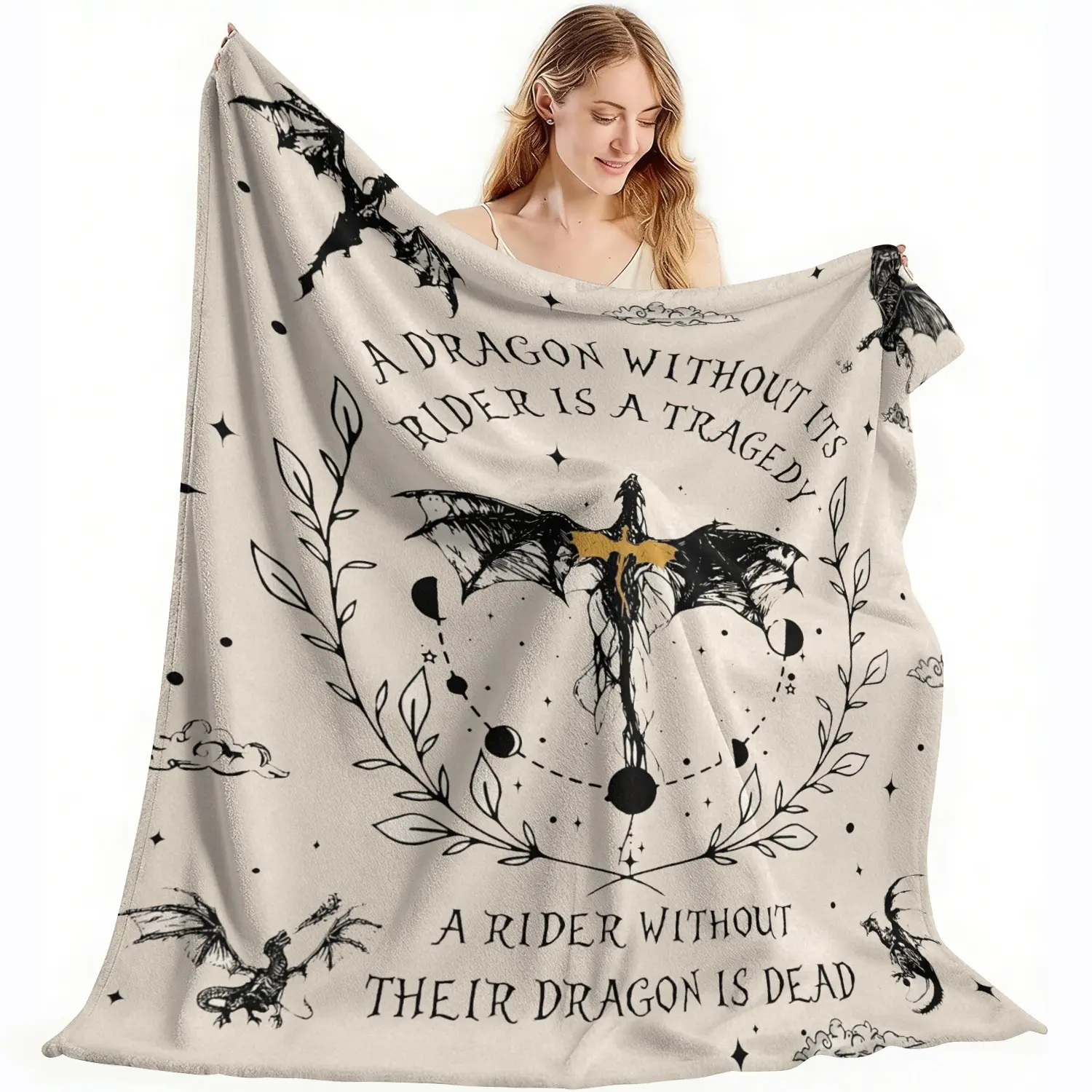 Dragon Knight Pattern Blanket, Soft Warming Blanket, Soft Warm Throw Blanket, Air-conditioned Room Blanket, Warm Nap Blanket for Home Office Travel, Flannel Throw Blanket, Slogan Print Blanket