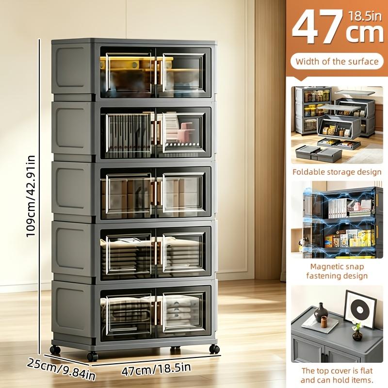 3/4/5/6 layer large capacity plastic storage box with lid, foldable organizer and storage cabinet with swivel wheels, household clothing, snacks and miscellaneous storage box, bedroom living room space saving storage cabinet, organizing cabinet handle