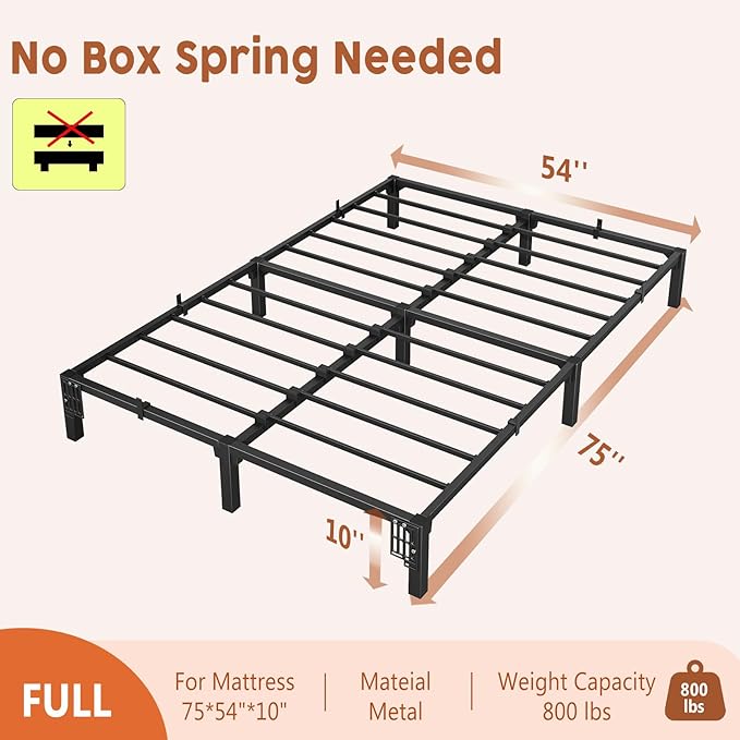 Bed Frame 6/8/10 Inch – Metal Platform with Easy Assembly, Steel Slat Support, No Box Spring Needed, Minimalist Style for Guest Room, Dorm or Apartment, 800 lbs Capacity
