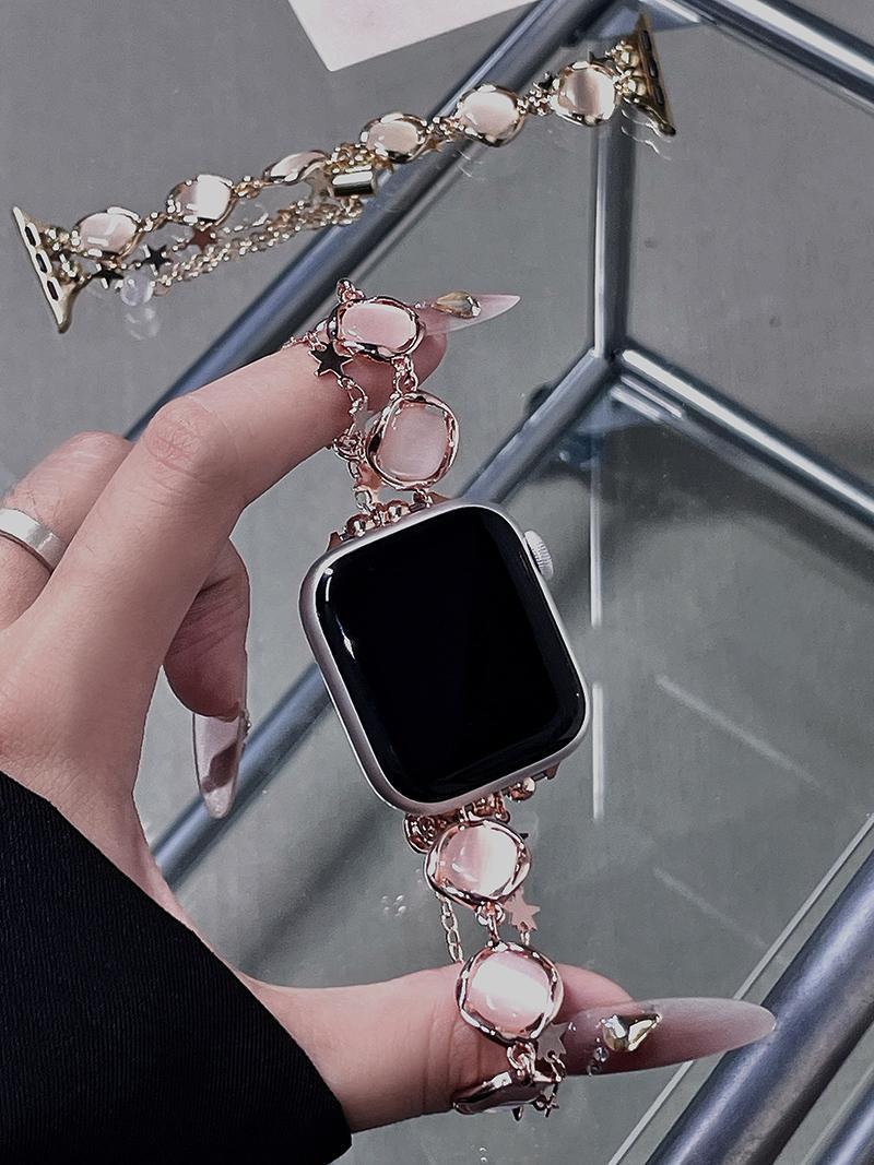 Opal Star Charm Apple Watch Band, Bling Stainless Steel Jewelry Bracelet Strap Compatible with Apple Watch 38/40/41/42/44/45/49mm
