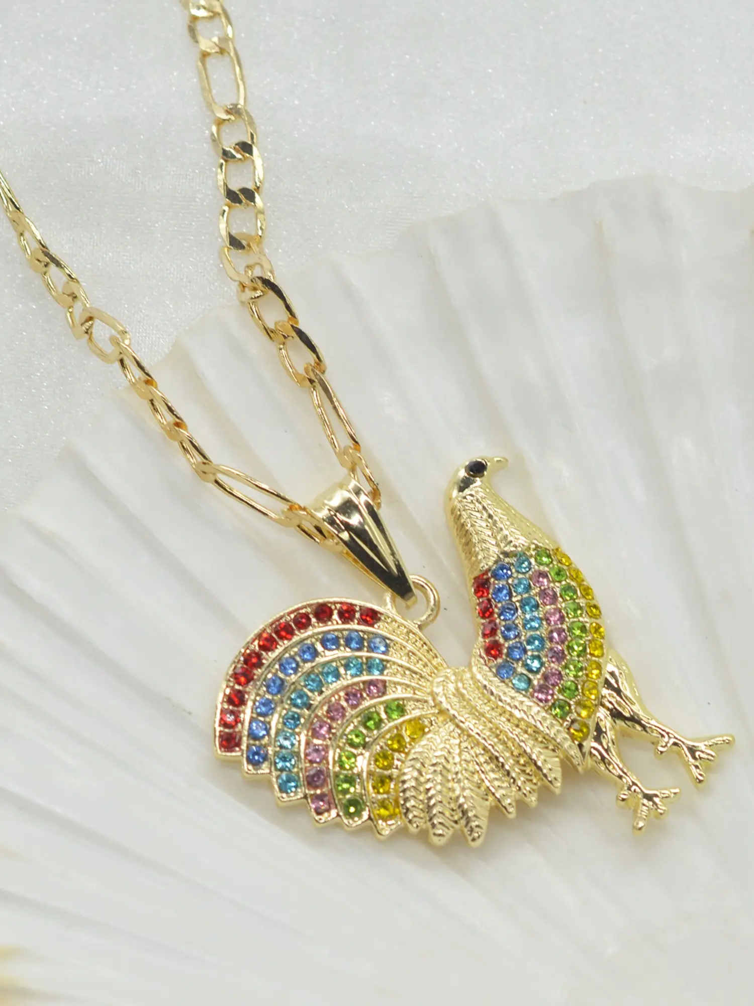 1pc 14k Western Hip-Hop Gold-Plated Colored Diamond Peacock Pendant Necklace, Trendy Necklace, Women's Style, for Daily Wear, Parties, Nightclub Outfits, Qixi Festival, Birthday Gift Accessory