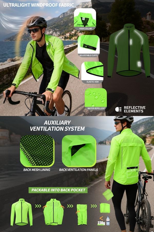 WOSAWE Cycling Wind Jacket Loose & Comfortable, Tailored Fit Reflective Design  ,Lightweight  Portable Sun Blocking- Breathable, Zip-Up Sports Coat for Outdoor Riding Activities