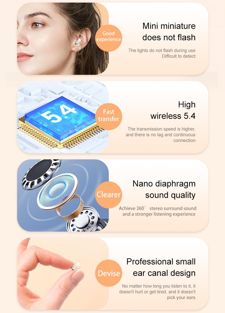 Sleep earbuds for insomniacs, small and discreet sleep headphones, suitable for those with small ear canals, features noise cancellation for calls, ideal for listening to music and playing games, compatible with iOS and Android systems.