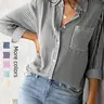 Women's Striped Print Button Front Woven Shirt Long Sleeve Pocket Collared Blouse Top for Daily Wear, Summer Outfits 2024, Ladies Clothes for All Seasons, National Day Clothing, Casual Everyday Tops