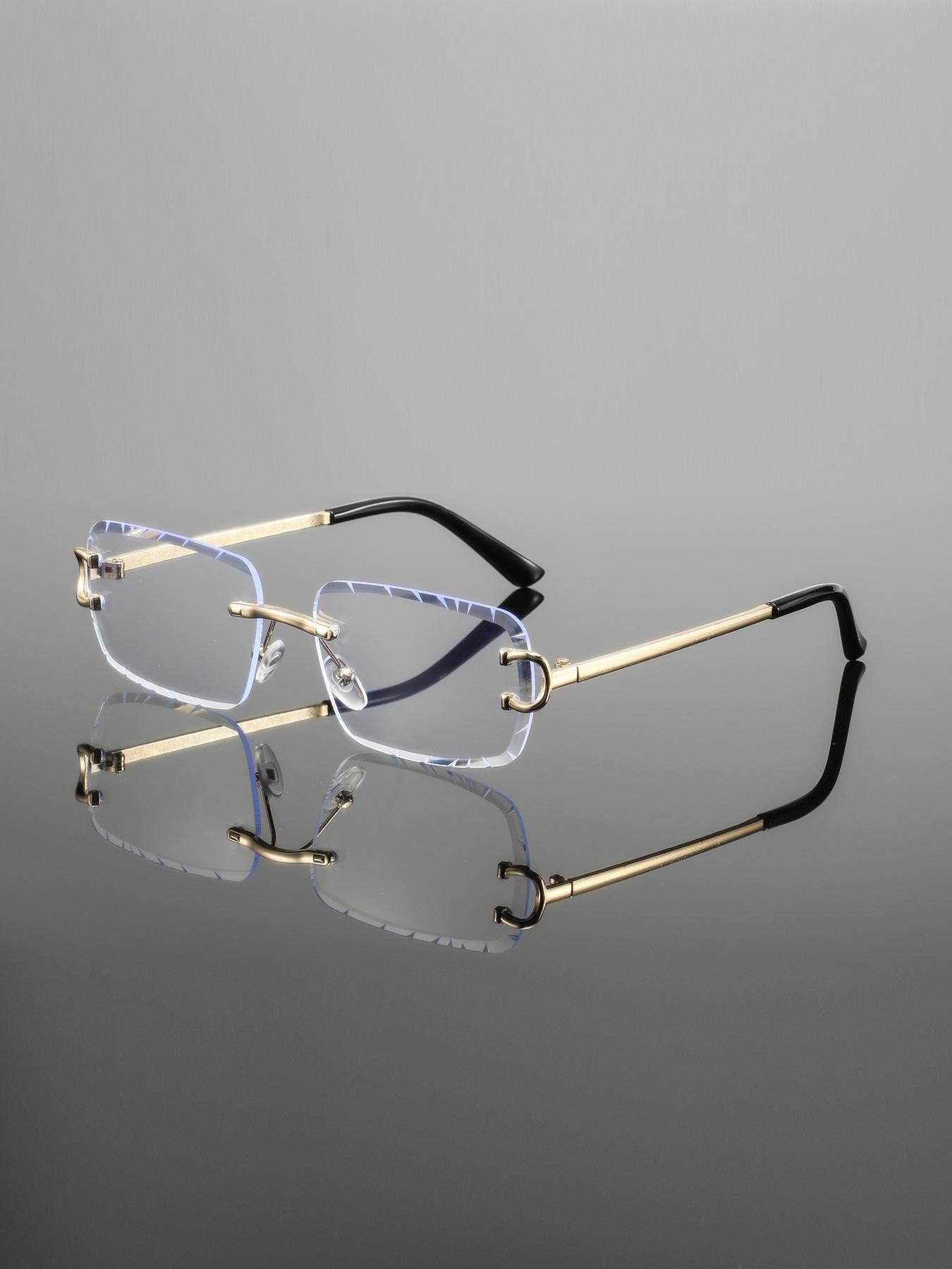 Men's Rimless Square Metal Glasses, Elegant Retro Design, High-End Lightweight Luxury Eyewear, Casual Fashion Accessory for Everyday Use