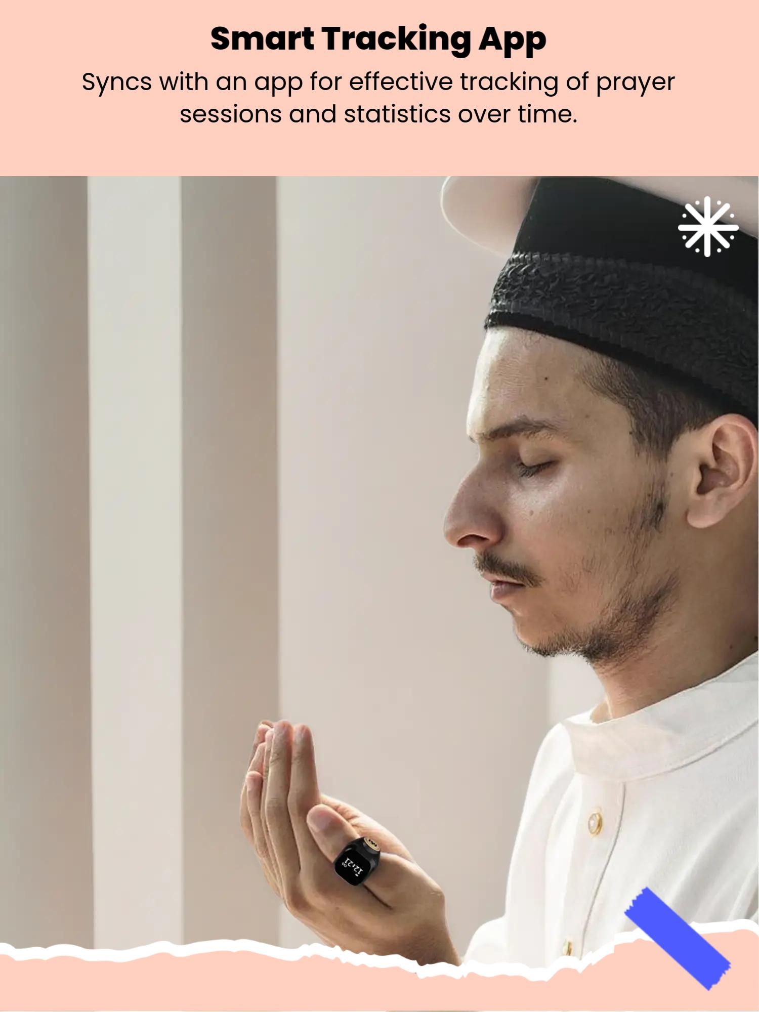 Smart Prayer Counting Ring, Precise Time Reminder + APP Tracking, Automatic Alarm, Waterproof Durable Muslim Prayer Helper Smart Prayer Counting Ring, Precise Time Reminder + APP Tracking, Automatic Alarm, Waterproof Durable Muslim Prayer Helper