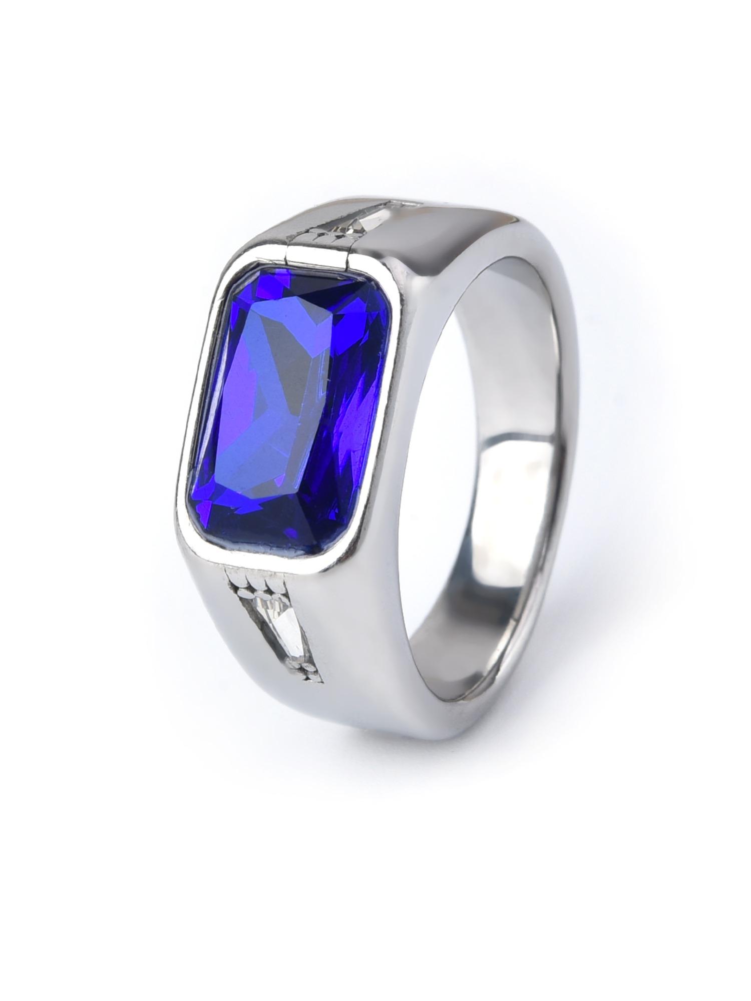 Men's Casual Stainless Steel Ring, Red Corundum Gemstone Accent, Minimalist Design Showcases Personality