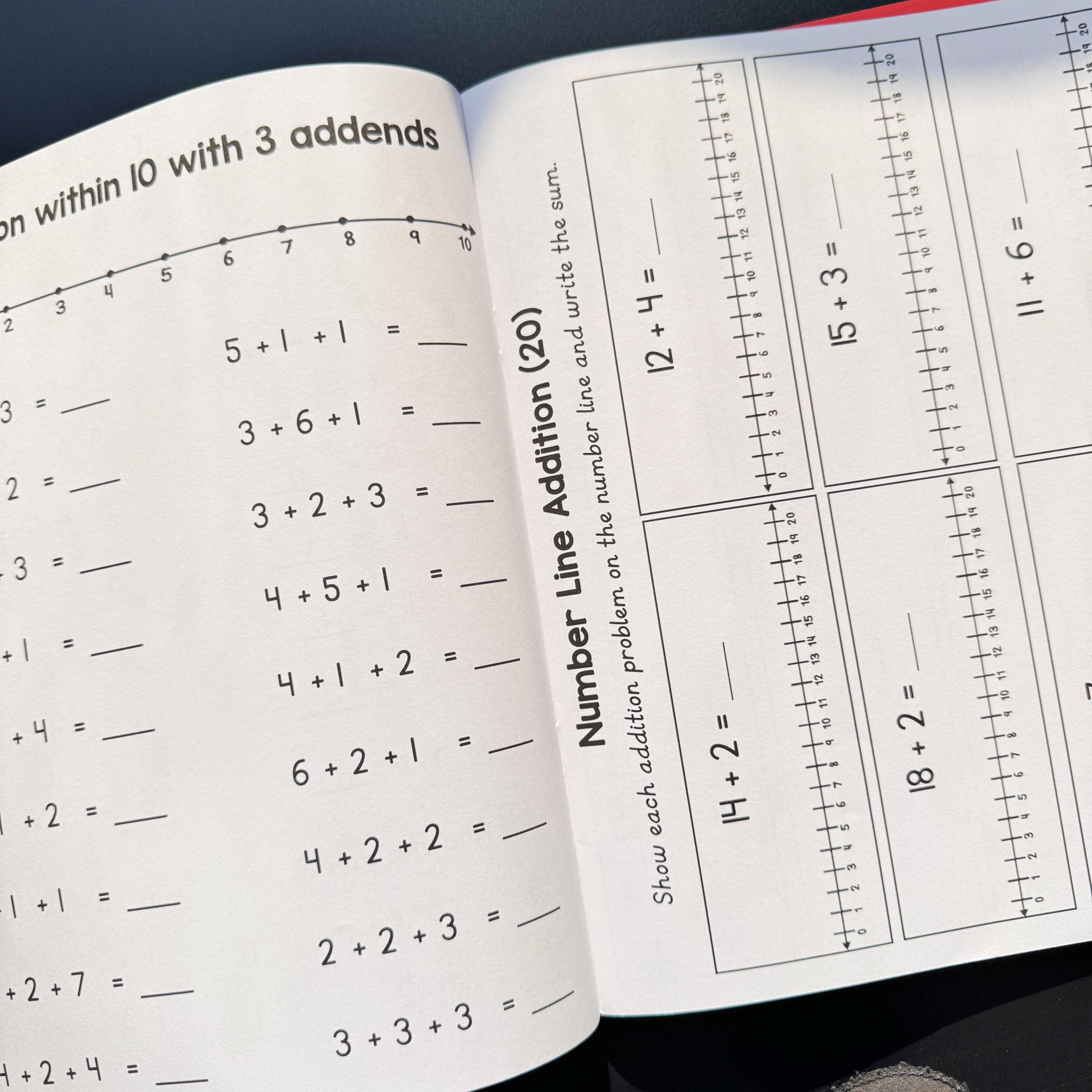 Math Addition and Subtraction Practice Book for Numbers 1-20, Fun Grid and Number Line Exercises, Early Education Learning Tool