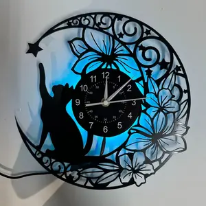 11.8 Inch Retro Vinyl Record Wall Clock, Silent Quartz Movement, Battery Powered, Floral Starry Design, Perfect for Home Decor