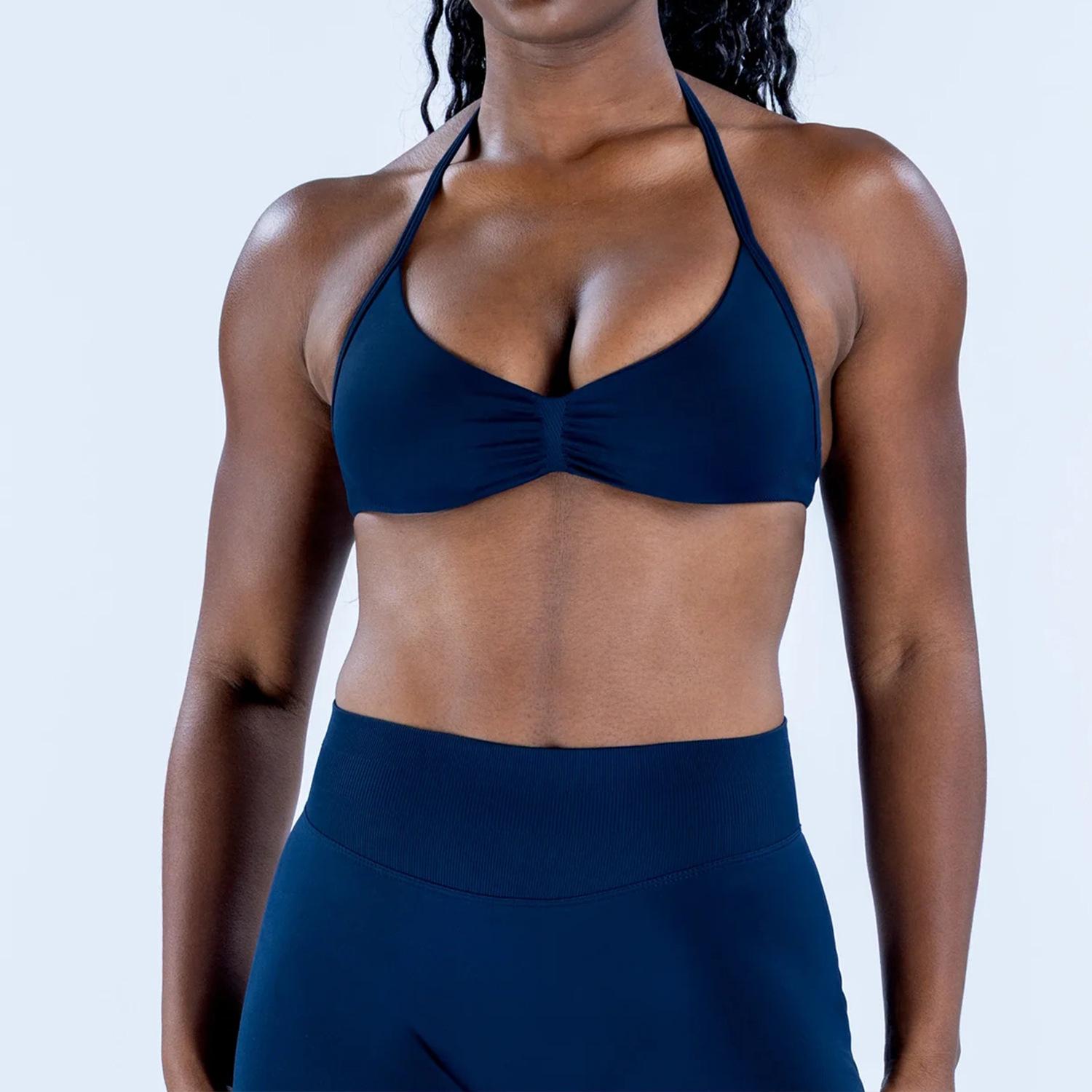 DFYNE halter neck bra with backless design and hip-lifting shorts are highly elastic and won't dig into your skin. They're versatile enough for both workouts and everyday wear.