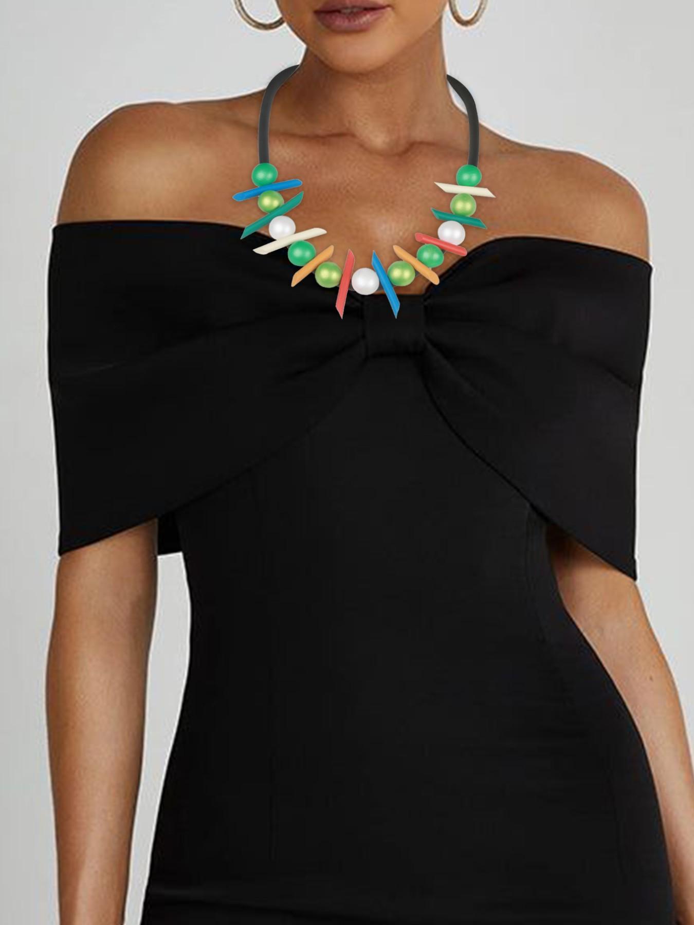 Boho Style Geometric Pendant Necklace, Colorblock Design, Fashionable Jewelry for Daily Wear, Perfect for Dates and Vacations, Women's Accessory