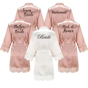 Bridesmaid Robes Rose Gold Bride Robe Wedding Bridesmaid Gift Satin Lace Robe Bridal Dressing Gown Bachelorette Party Pajamas