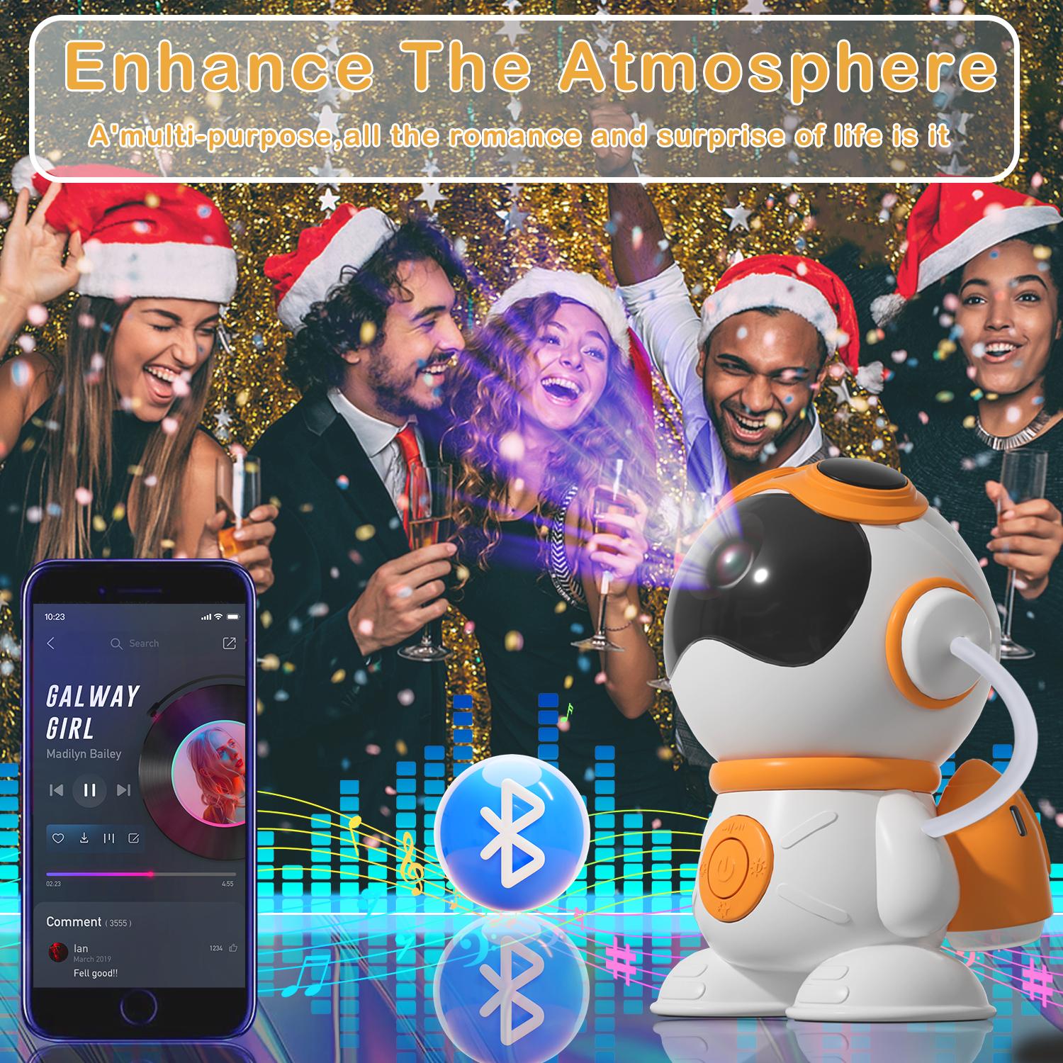 Starry Sky Projector with Remote Control, 1 Count Bluetooth-compatible Speaker Projector, USB Powered Playroom Night LED Light, Projector Lamp, LED Lights for Bedroom Room Decoration Astronaut Starry