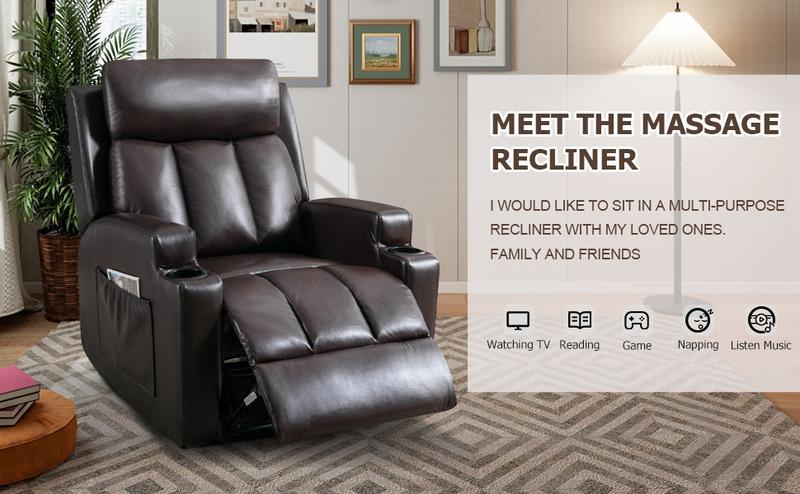 [TikTokShopBlackFriday] Manual Recliner Chair with Massage and Heat Ergonomic Overstuffed Breathable Fabric Reclining Chair with 2 Side Pockets, 2 Cup Holders, Remote Control, Living Room, Bedroom