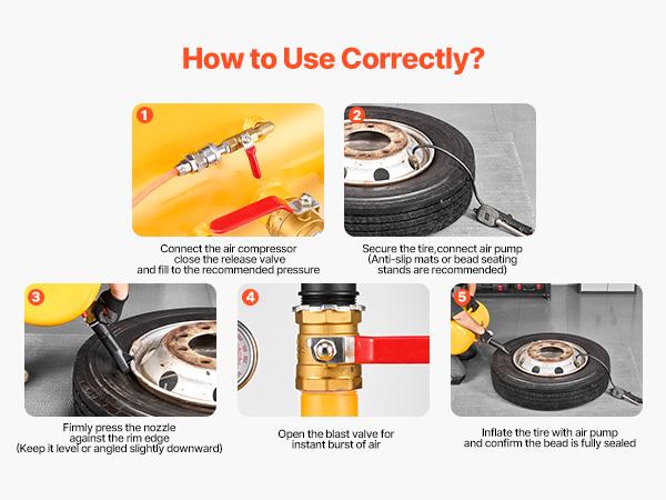 VEVOR Air Tire Bead Seater, 10 Gal/ 37.9 L, Heavy Duty Tire Bead Blaster Tool, 87-116 PSI Operating Pressure, Air Trigger Seating Inflator for ATV, Tractor, Pickup, Truck, Jeep, RV, UTV, Yellow
