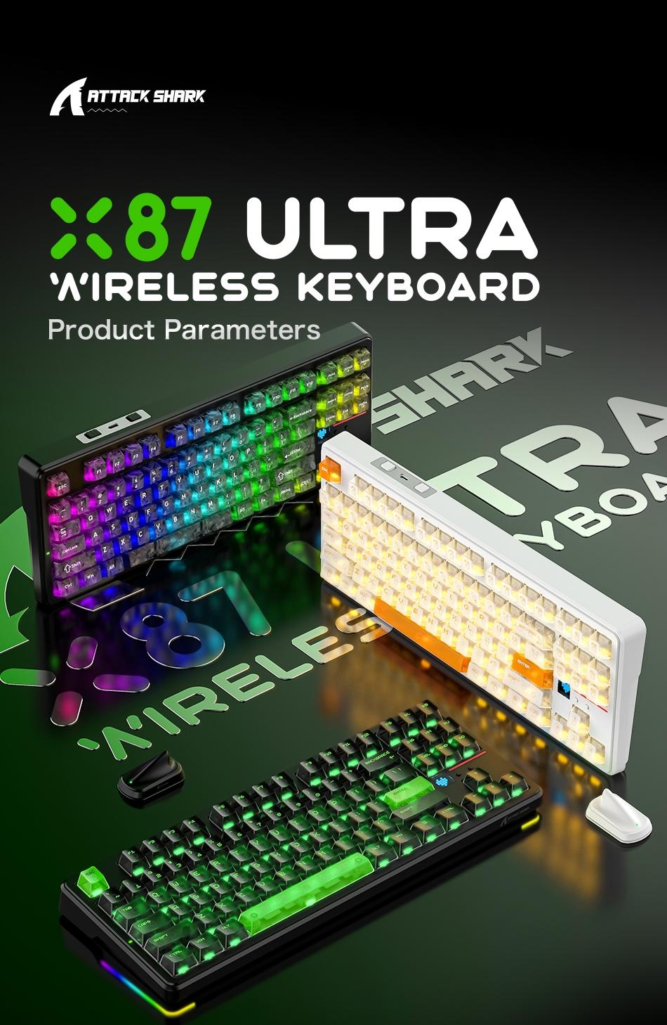 Attack Shark X87 Ultra Wireless Mechanical Keyboard, 8k Wireless Receiver, 8000hz Polling Rate, 10000mah Battery, RGB Lighting