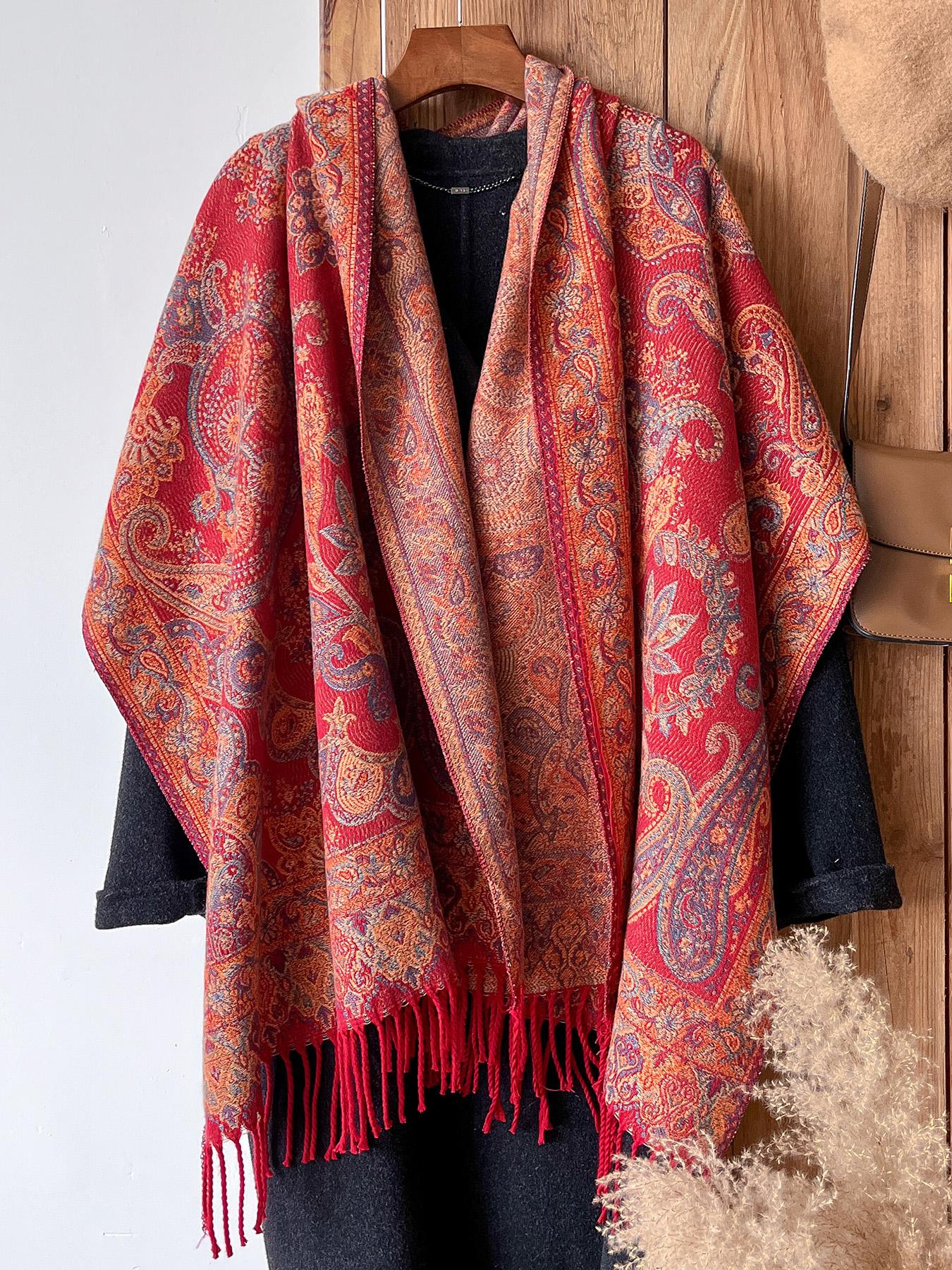 Women's Boho Style Paisley Print Scarf, Fall Winter Woven Fabric, Fitted Design, Soft Warm Accessory for Daily Wear & Modern Fashion