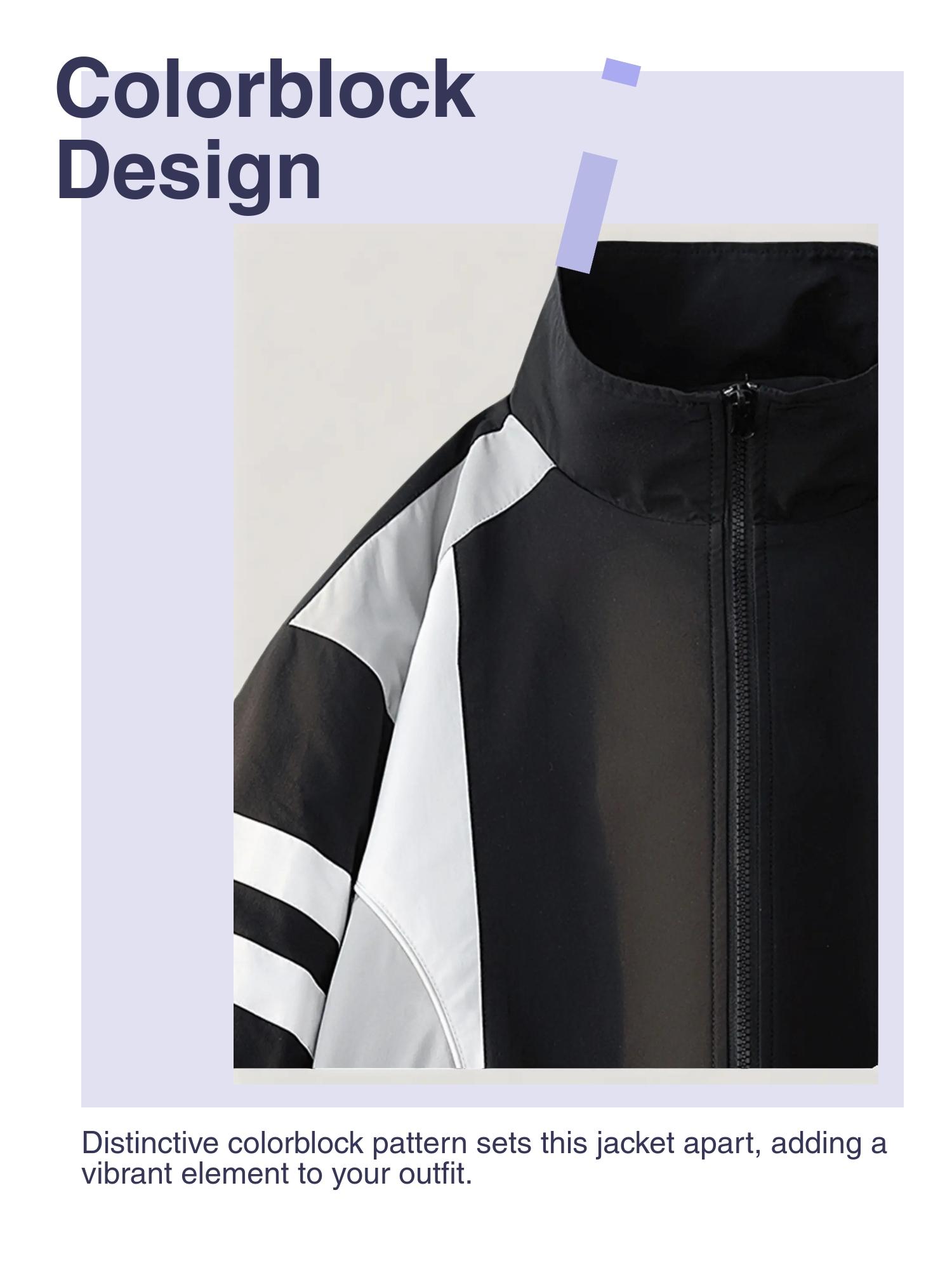 New Colorblock Sports Jacket Men's Loose High Neck Trendy Casual Top ...