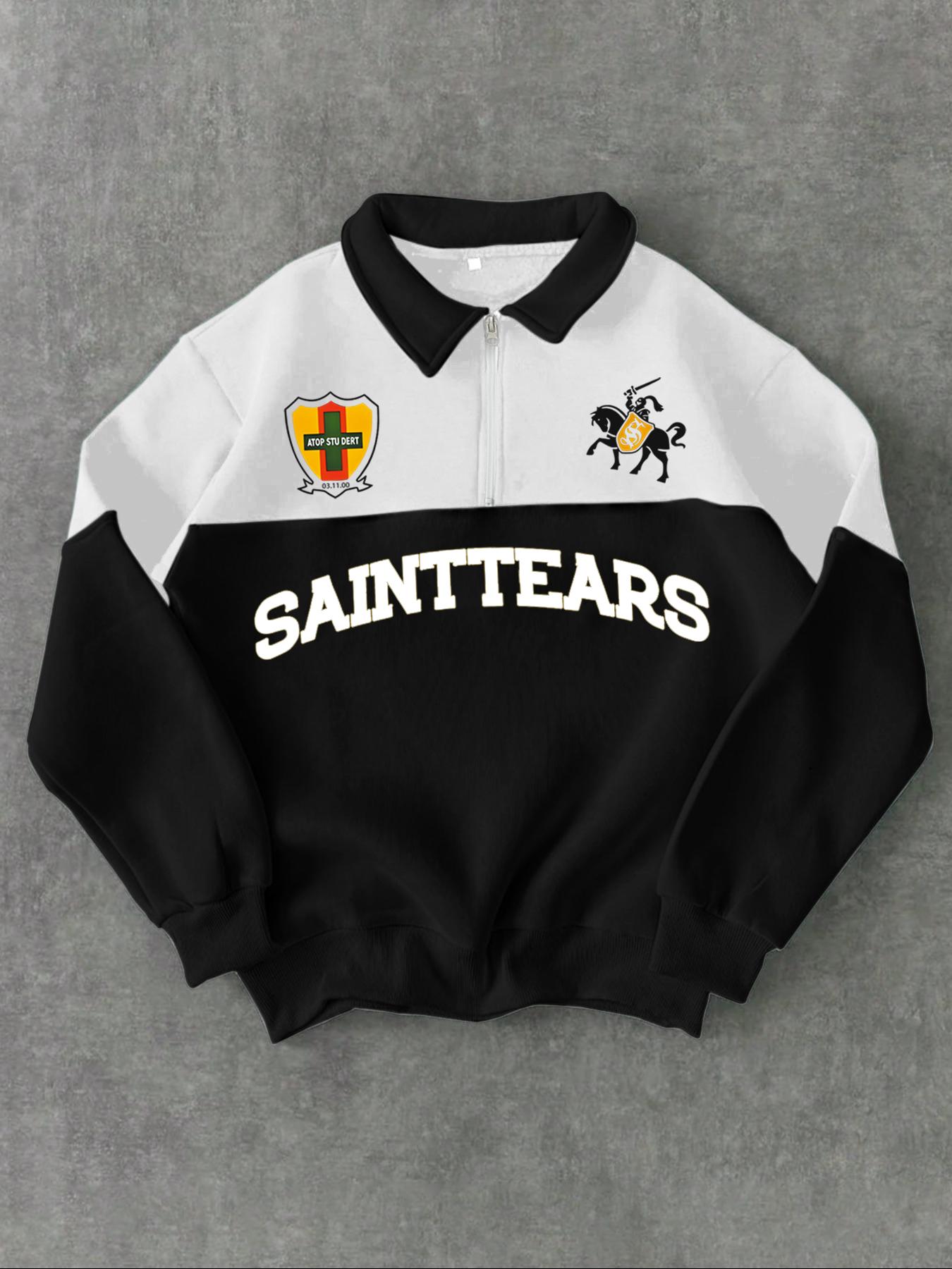 Men's Regular Fit Contrast Trim Zip Up Half Placket Sweatshirt, Casual Comfy Long Sleeve Collared Pullover for Spring & Fall, Fashion Men's Top for Daily Wear, Hoodie