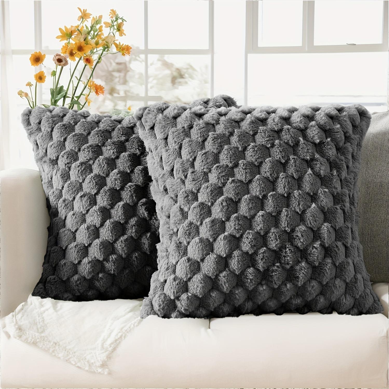 Boho Chic Decorative Pillow Covers Set of 2, Soft Plush Cream Color with Geometric Patterns, Zipper Closure, Sofa & Bedroom Decoration