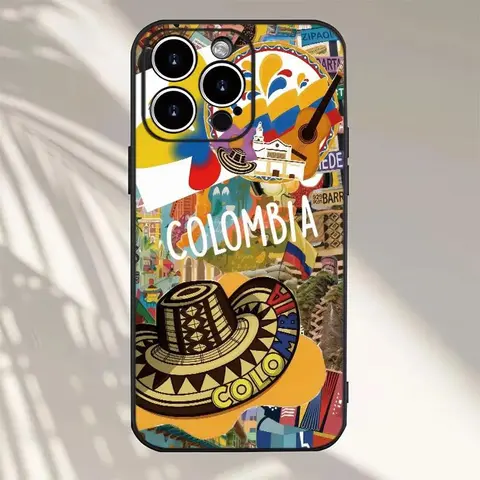Colombia Travel Collage TPU Silicone Smartphone Casing - Sombrero, Flag, Postcard Art Design, Shockproof, Eco-Friendly, Comfortable Grip Handheld Protector Access