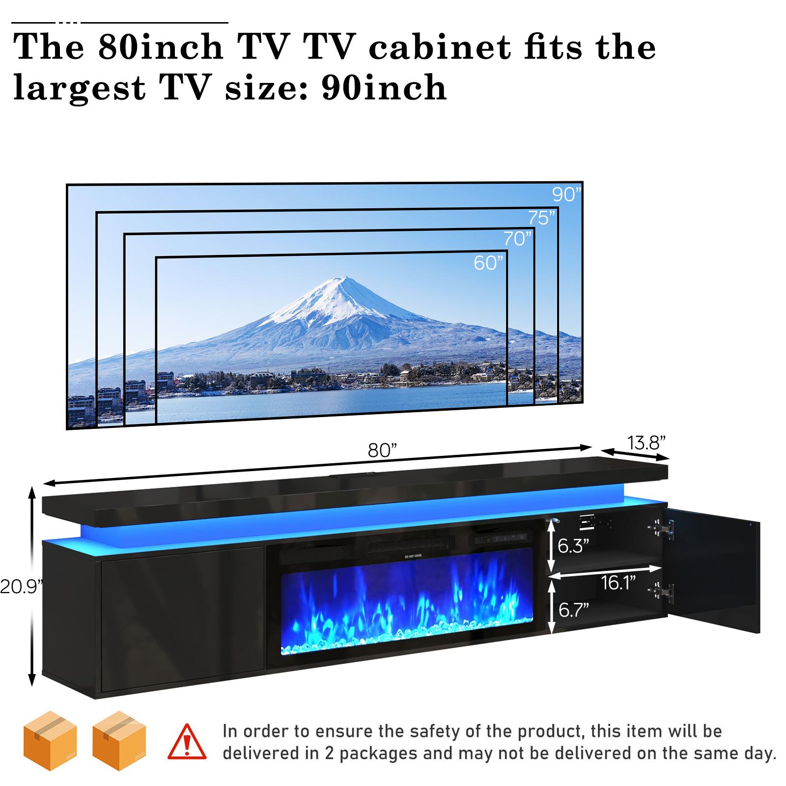 【2Packages Shipping】70in/80in TV Stand with Fireplace Up to 80" TVs/90" TVs, High Gloss LED Fireplace TV Stand Entertainment Center for 70/75+/80/90 inch TV, Modern Media TV Console Cabinet for Living Room,Black/white 【2Packages Shipping】70in/80in TV Stand with Fireplace Up to 80" TVs/90" TVs, High Gloss LED Fireplace TV Stand Entertainment Center for 70/75+/80/90 inch TV, Modern Media TV Console Cabinet for Living Room,Black/white