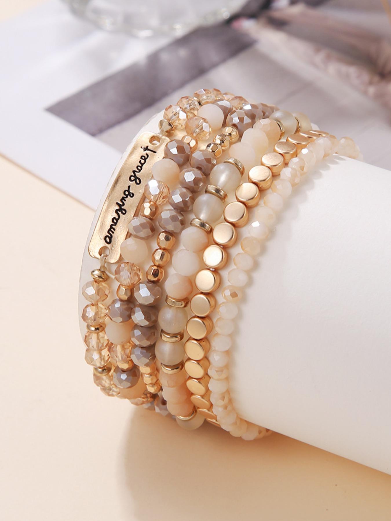 6 Piece Boho Acrylic Bracelet Set, Handmade Beaded Stackable Bracelets, Fashion Personalized Jewelry for Daily Wear, Versatile Accessories