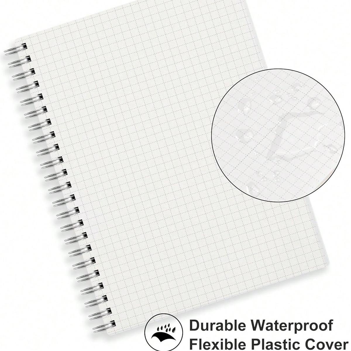Spiral Grid Notebook, 1-Pack/4-Pack, Transparent Cover, 80 Sheets Graph Paper, Twin-Wire Binding, 180° Lay-Flat, Thick Smooth Pages for Math Notes, Planning and Journaling, Back-to-School Supplies, Spiral Notebooks for Work