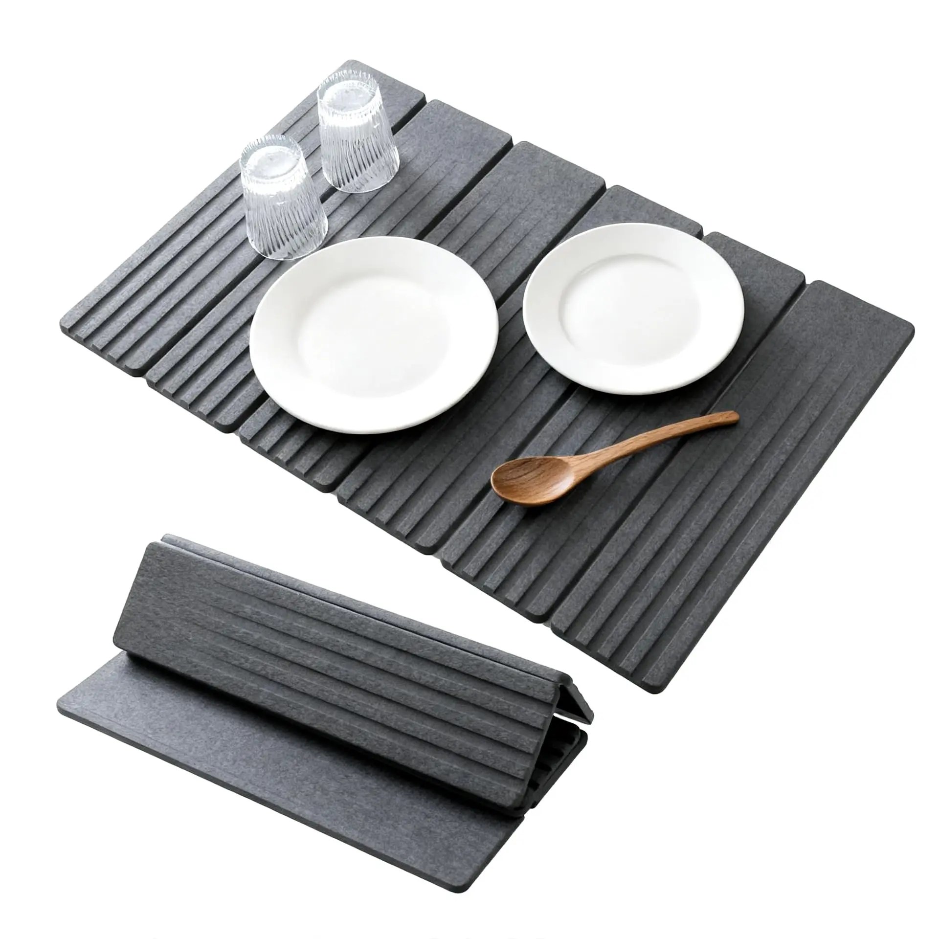 Stone Drying Mat for Kitchen Counter, 23.6" x 15.4", Foldable Quick Dry Diatomaceous Earth Pad for Dishes, Bottles, and Cups, Water Absorbing, Matches Any Countertop