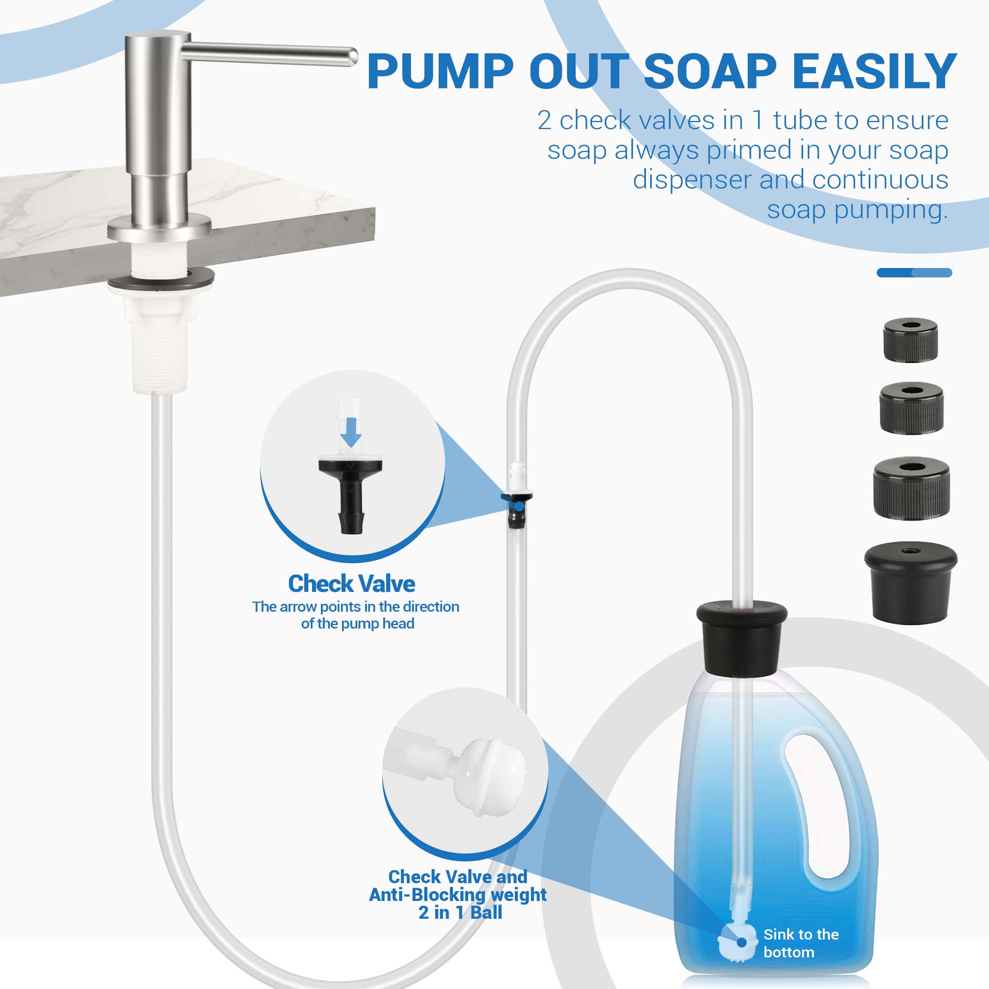 Yofidra Soap Dispenser for Kitchen Sink, Brushed Nickel Stainless Steel, 47” Tube Kit, Kitchen Bathroom Counter Space Available - Home Goods Bottle Black Colour