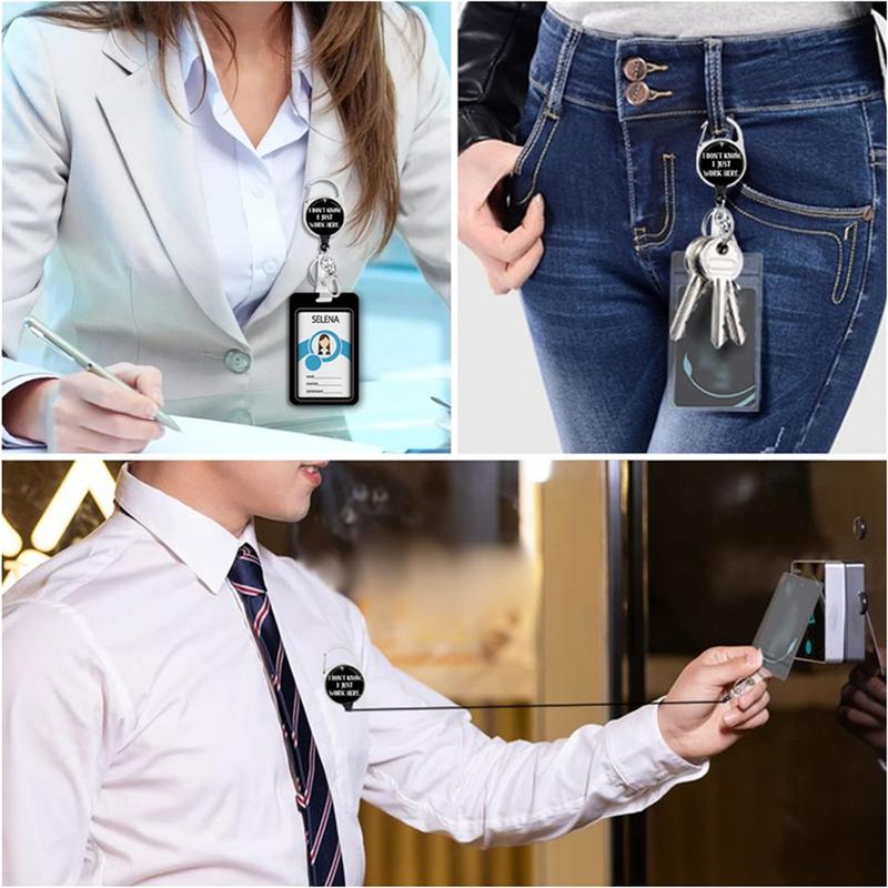 Retractable Badge Holder with Detachable Lanyard, Retractable Badge Reel, 1 Set Id Badge Holder, Id Card Holder for Office, School, Hospital