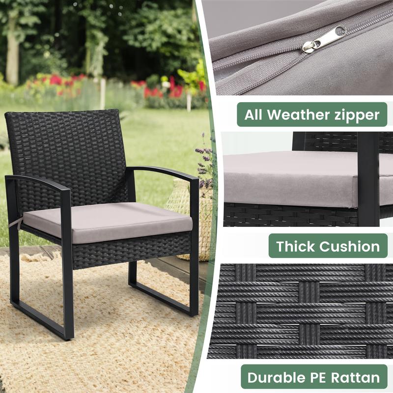 GOOD DEALS SMILE 3 Piece Wicker Patio Furniture Set, Outdoor RockingChairs, Outdoor Furniture with Table & Cushions, Patio Chairsfor Balcony Porch, Black