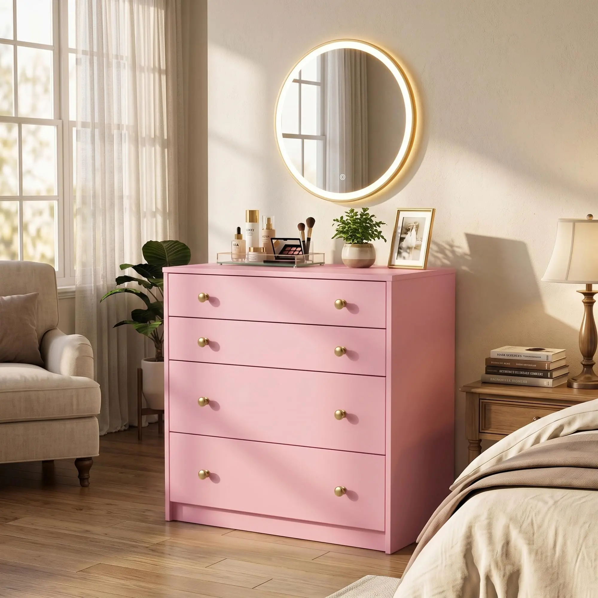 Baby Changing Table Dresser with 4 Drawers, Safety Rails, Nursery Changing Station for Nursery, Bedroom, Kids Room