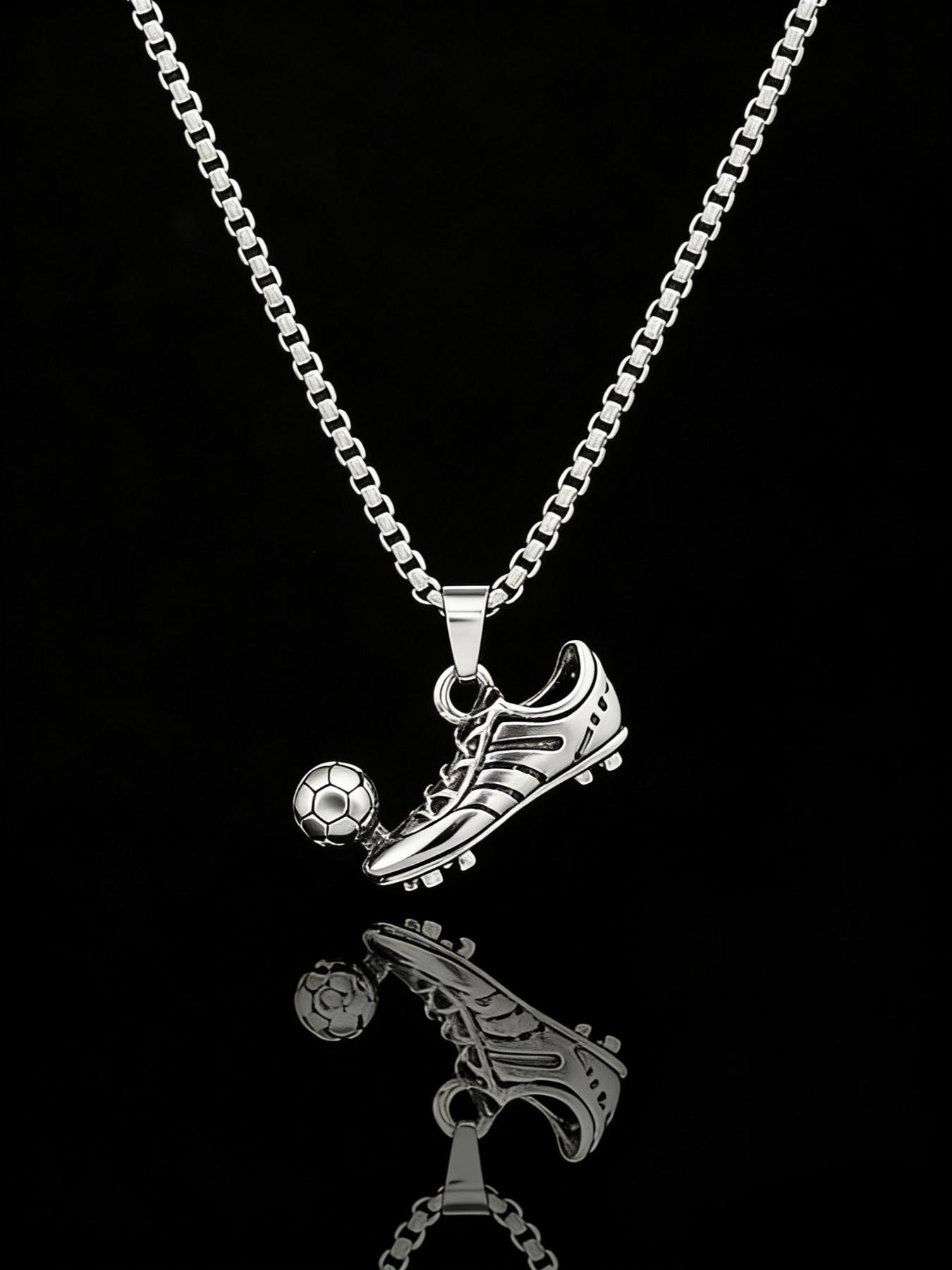Men's Football Shoe Charm Pendant Cuban Link Necklace, Fashionable Street Style Jewelry For Party, Daily Clothing Decor For Boy, Casual Trendy Jewelry, Trendy Charms Necklace