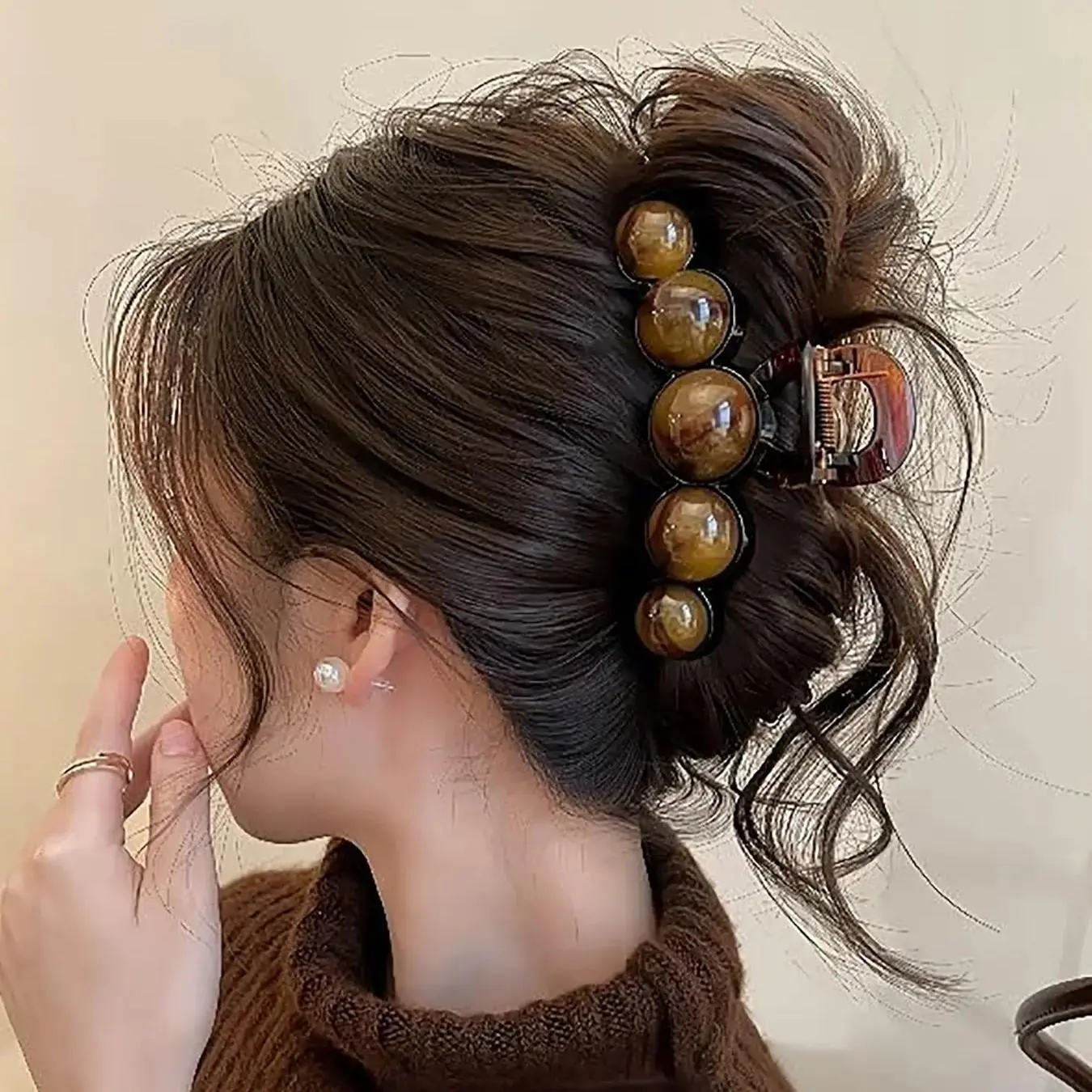 High-End Beaded Hair Clip, Large Shark Clips, Anti-Slip Strong Grip, Suitable for Dense Thin Hair Women, Stylish Hair Accessory, Wedding Hair Decor