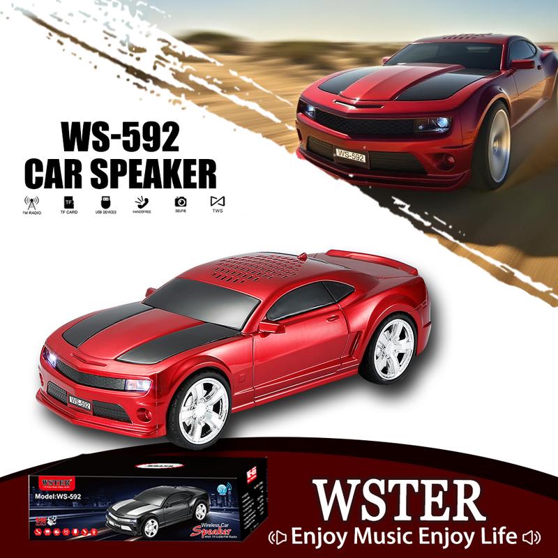 WSTER WS-592 Sports Car Model BluetoothSpeaker with Best Surround Sound USB TFCard AUX FM Radio TWS Pairing for Indoor OutdoorParty Birthday Gift