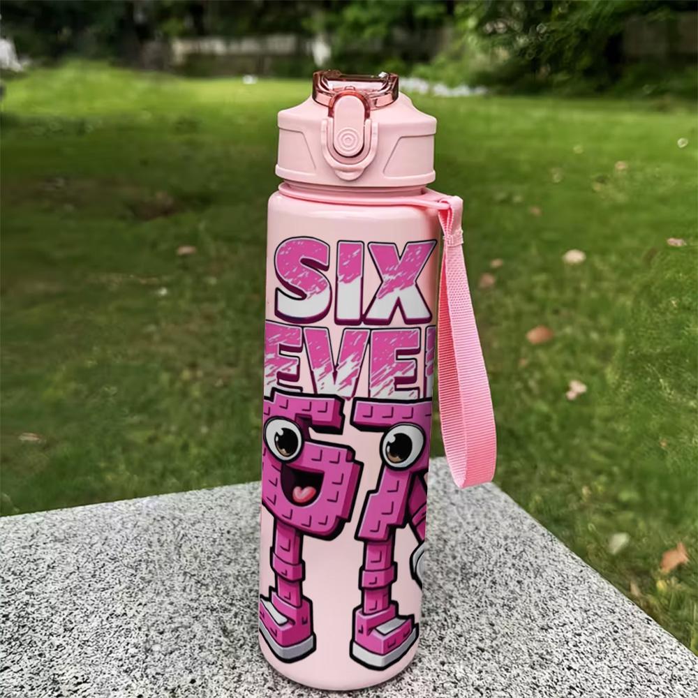 1pc Plastic Water Bottle, Crossbody Water Bottle, Blue,Pink, Printed Design Plastic Sports Bottle, Flip Top, Reusable, 25oz 750ml Lightweight Leak Proof Travel Drinks Bottle Running, Ideal Gift for Birthday, Easter, Valentine's Day