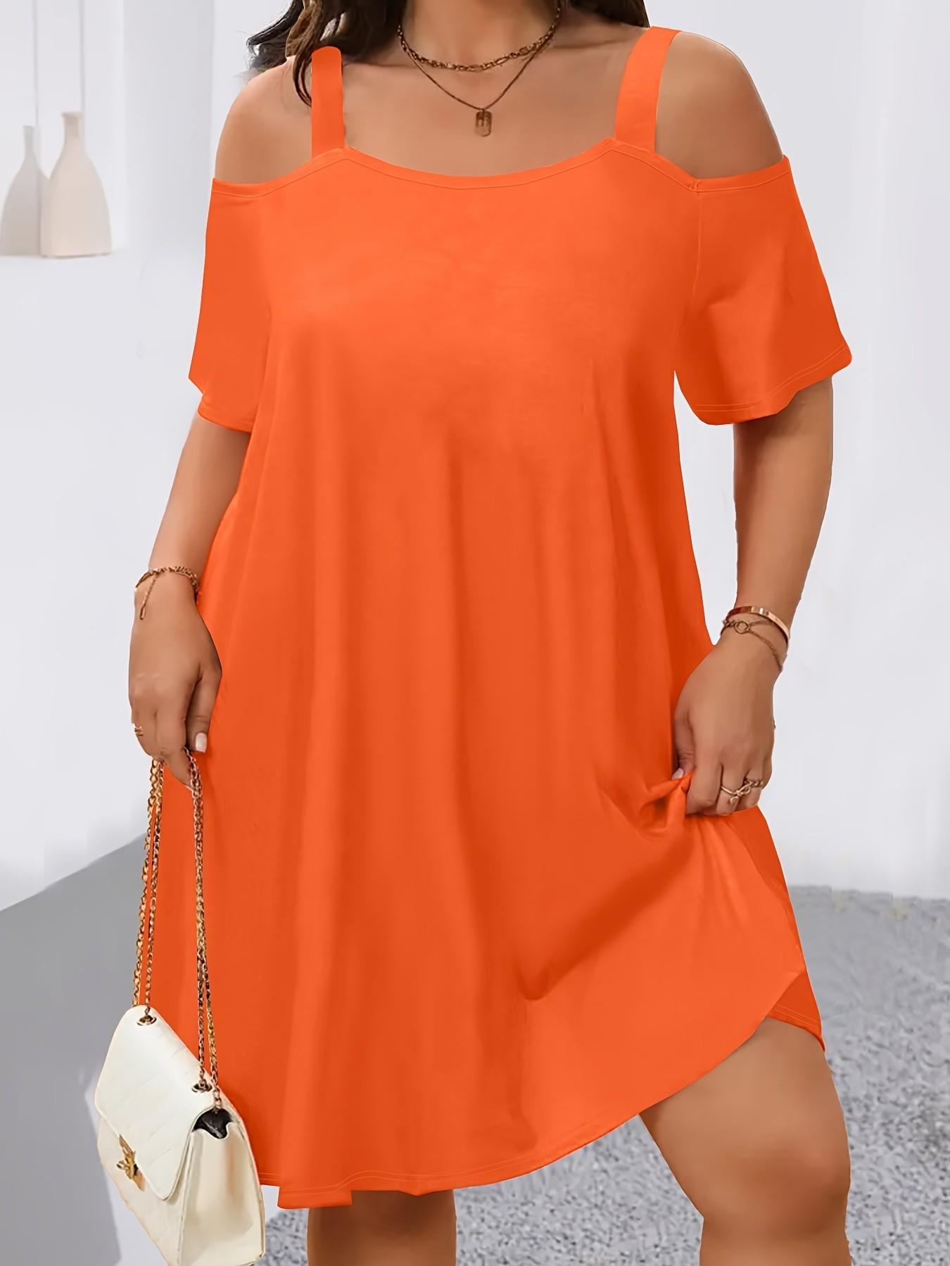 Plus Size Women's off Shoulder Strapless Dress, Loose Fit Slimming Short Sleeve T-Shirt Dress, 8 Colors Available, Casual Everyday Wear, Womenswear