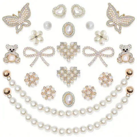 SOGLLQAM Shoe Charms for Women – Pearl & Flower Rhinestone Chain Shoe Decorations, Bling Accessories for Party & Birthday Footwear Shiny