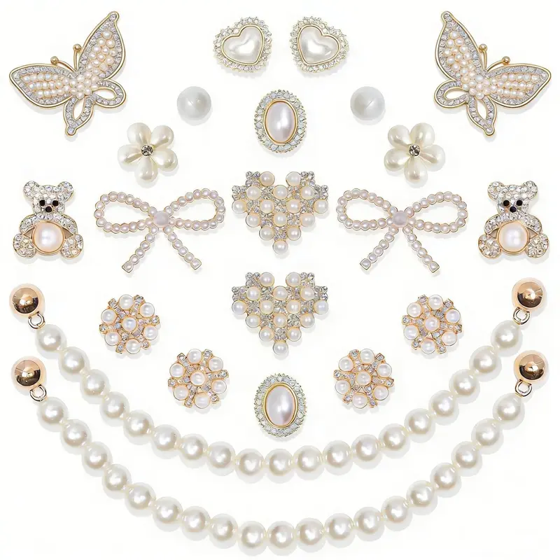 SOGLLQAM Shoe Charms for Women – Pearl & Flower Rhinestone Chain Shoe Decorations, Bling Accessories for Party & Birthday Footwear Shiny