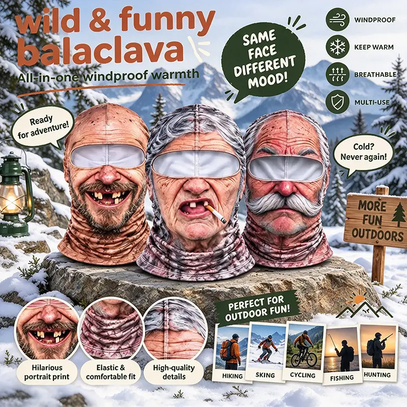 Old Man Ski Winter Face Mask 3D Funny Realistic Face Balaclava Party ...